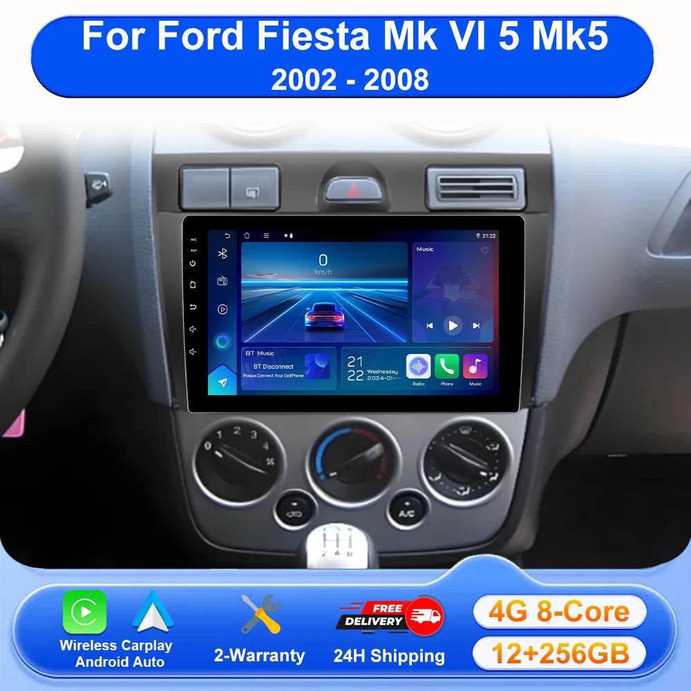 Car Radio Android 16 Carplay Auto For Ford Fiesta Mk VI 5 Mk5 2002 - 2008 Multimedia GPS N