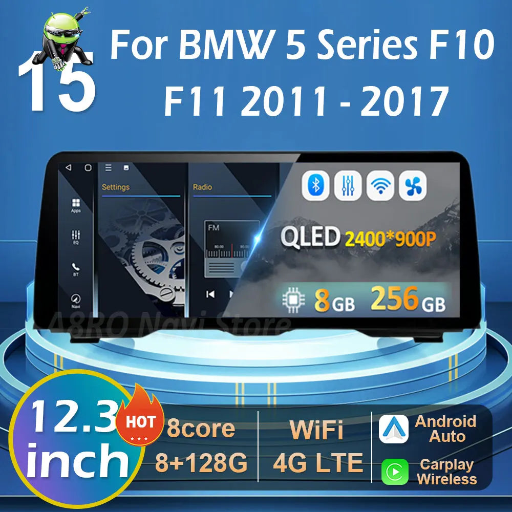 for BMW 5 Series F10 F11 2011 2012 2013 2014 - 2017 Android 15 CIC NBT System GPS Navigati | AUTOKITSHOP