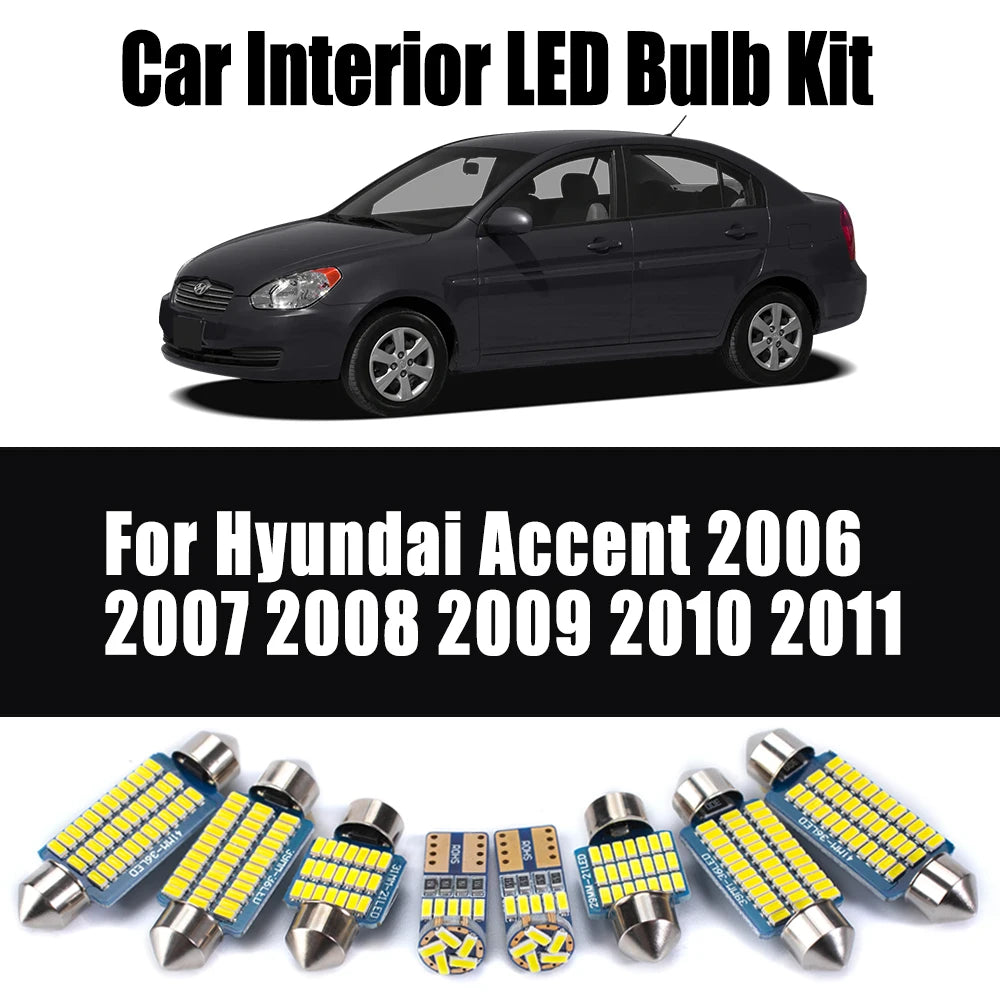 10-Piece LED Interior Light Kit for Hyundai Accent - Canbus Error-Free Bulbs | AUTOKITSHOP