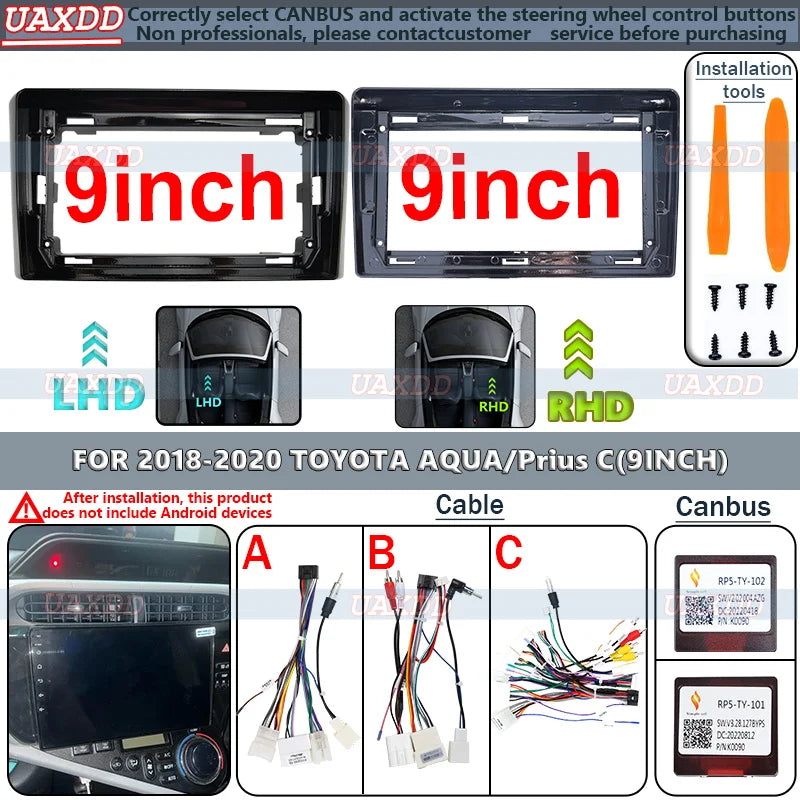 Car Android Radio Stereo Player Frame Fascia For Toyota Aqua Prius C 2018-2022 Panel Power