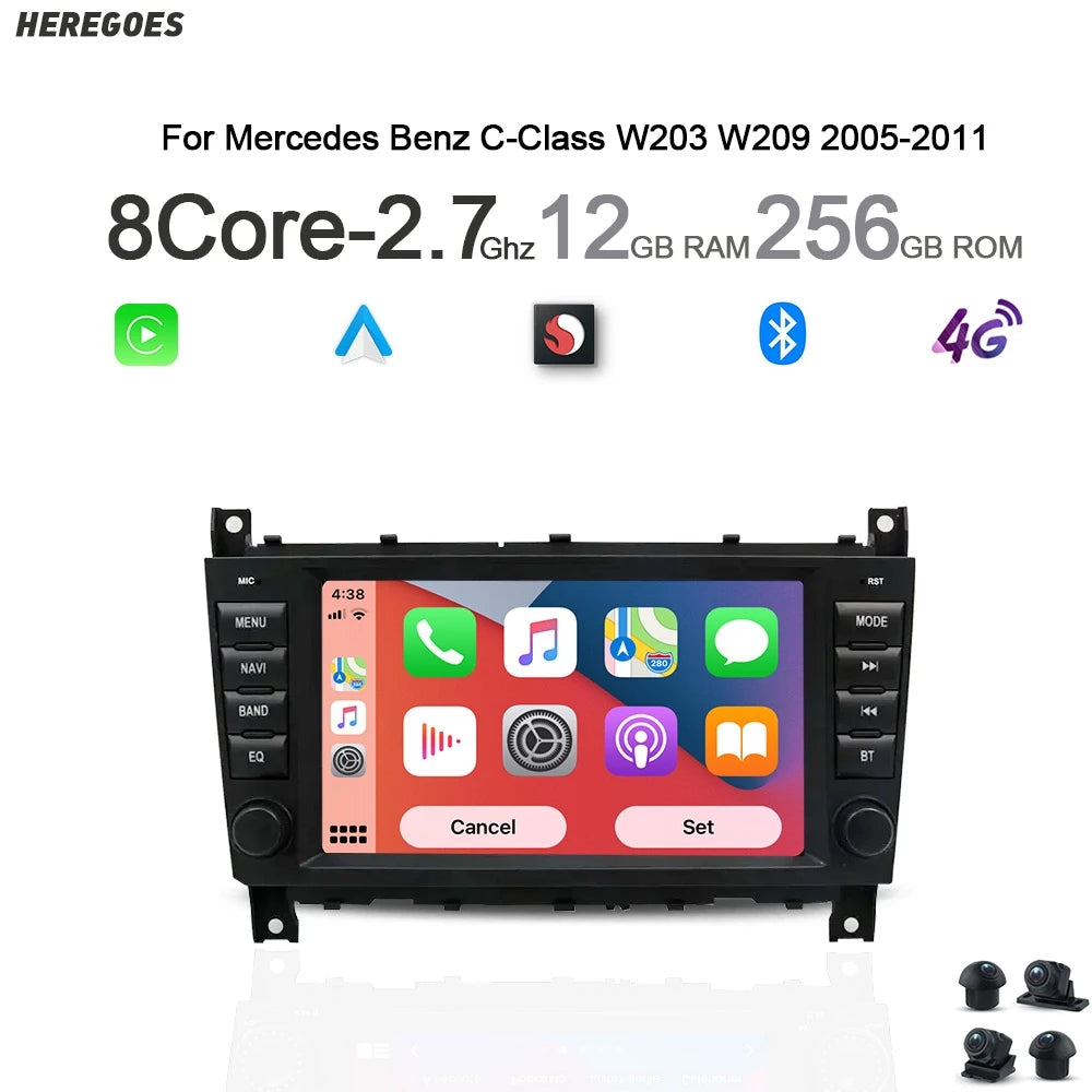 12.3" Car Radio GPS Android 13 for Mercedes Benz C-Class W203 CLK W209 2004-2012 - 720P Carplay Bluetooth Multimedia Pla