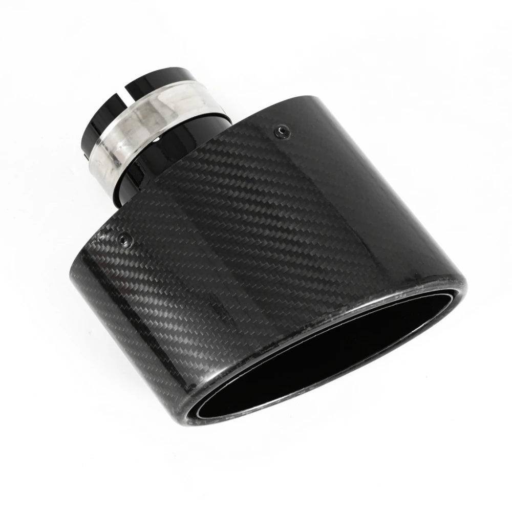 1PCS Remus Oval Glossy Carbon Fiber Curly Exhaust Tip Nozzle Universal Car Black Stainless Steel - Automotive LED Light
