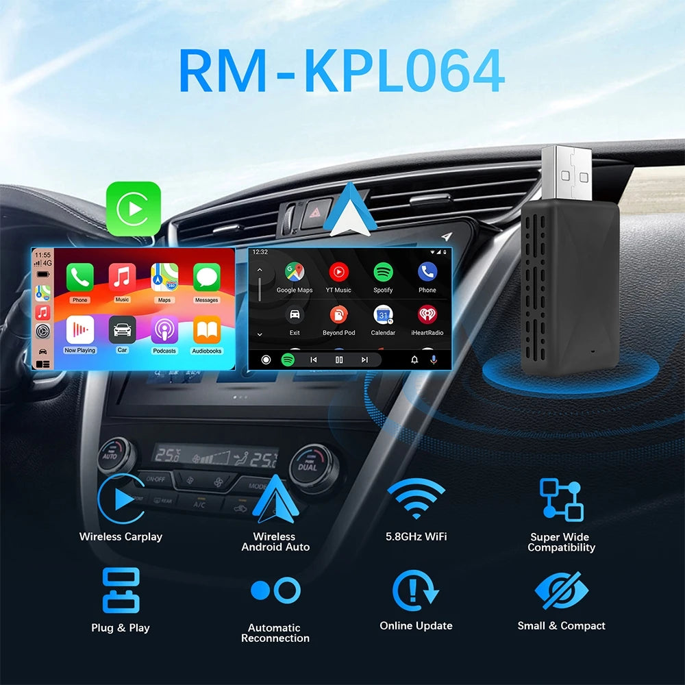 2in1 Wireless CarPlay Android Auto Wireless Adapter Smart USB Dongle Mini Box Plug And Pla | AUTOKITSHOP