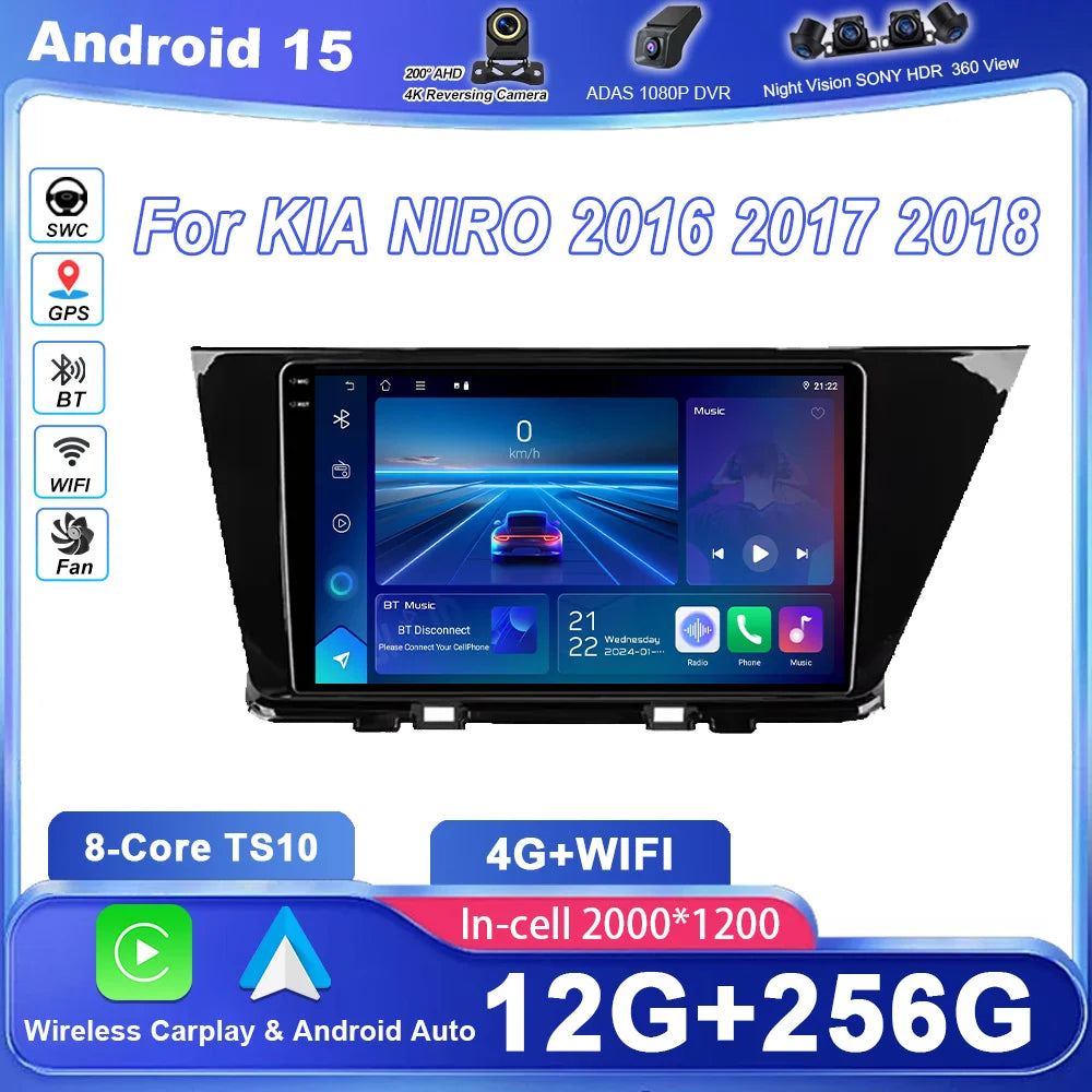 Android 15 For KIA NIRO 2016 2017 2018 Car Radio Multimedia Video Player Navigation GPS Wi