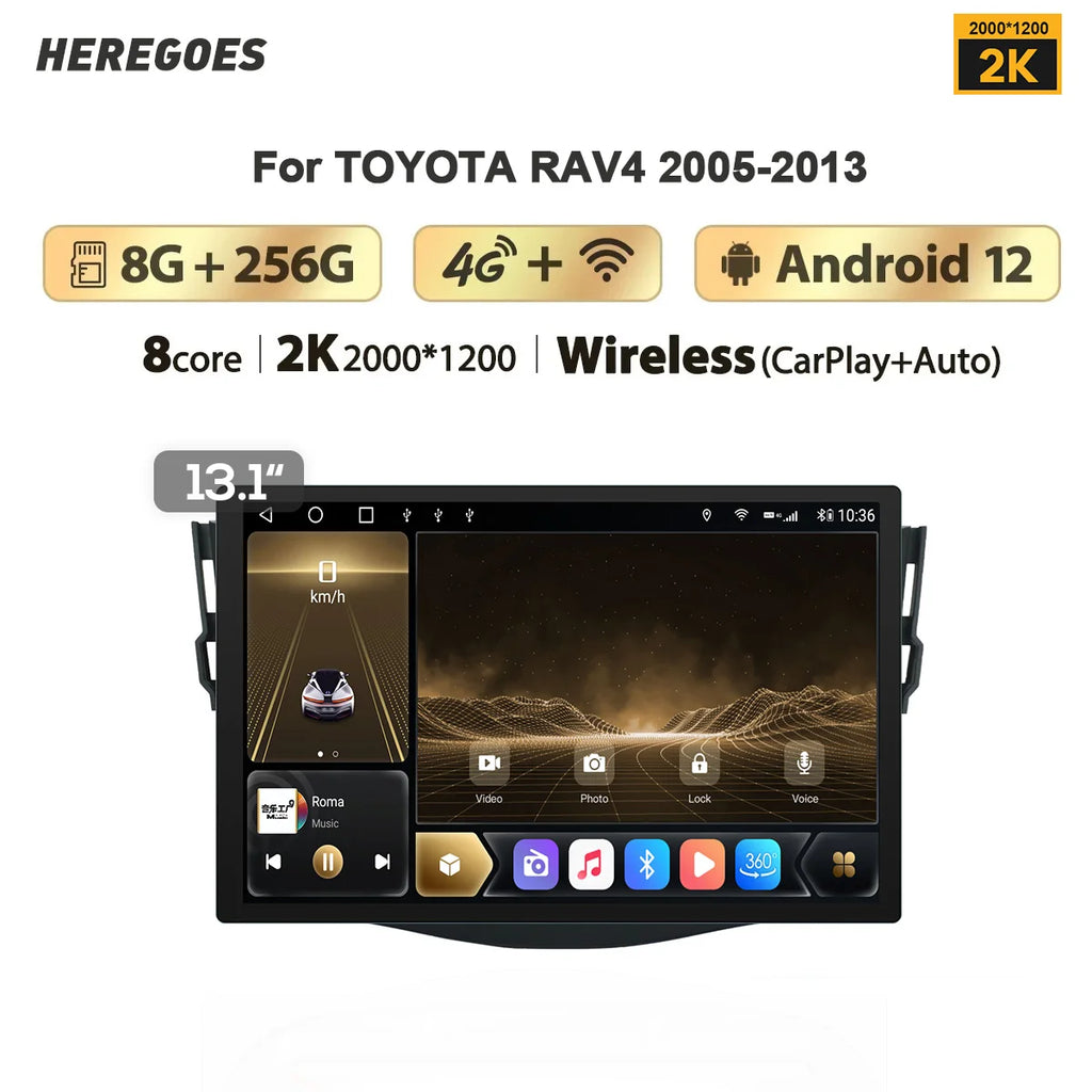 2K Android 12 Car Radio GPS Navigation for Toyota RAV4 RAV 4 2004-2013 - Wireless CarPlay Bluetooth WiFi 8GB 128GB