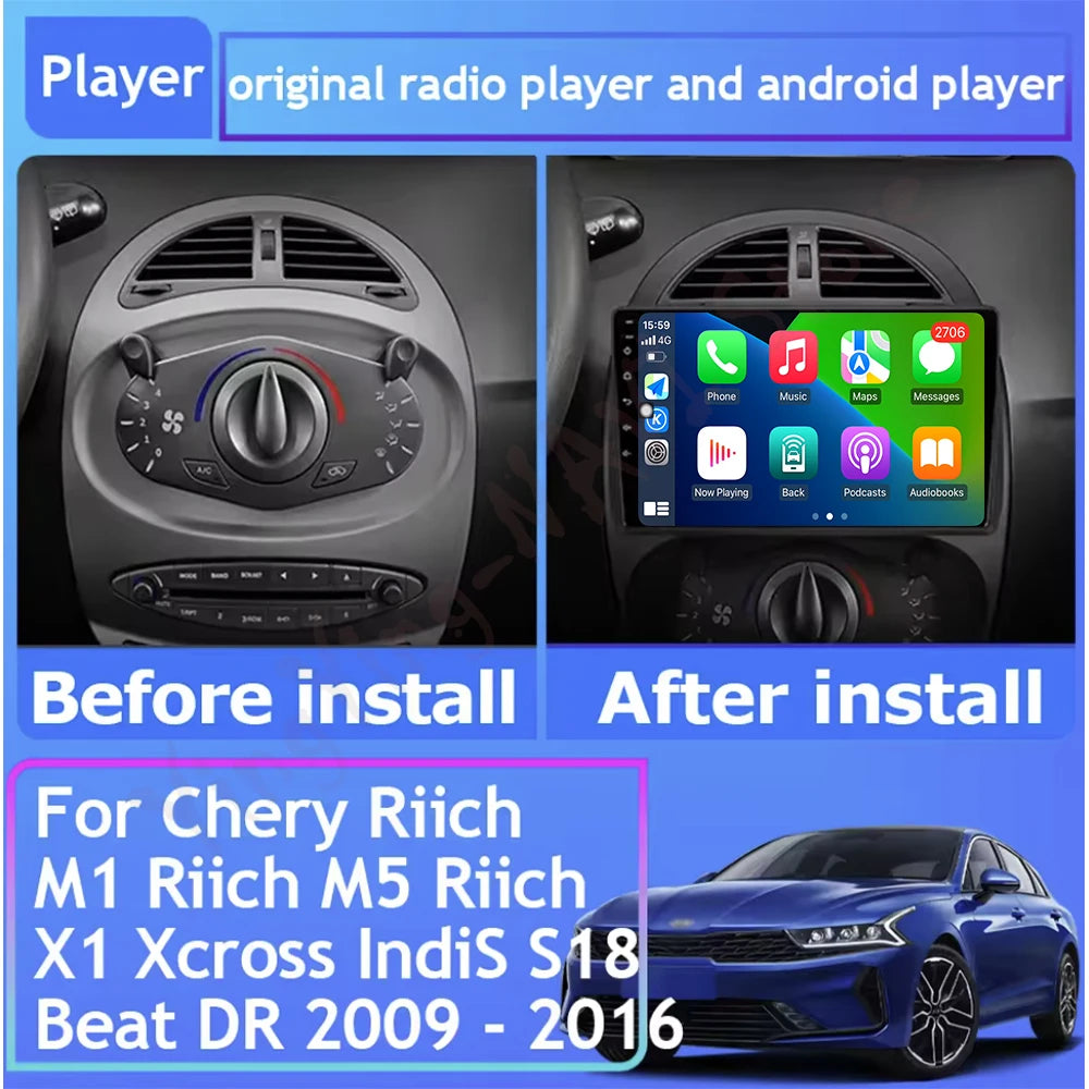 9 lnch Android 16 For Chery Riich M1 Riich M5 Riich X1 Xcross lndiS S18 Beat DR 2009-2016