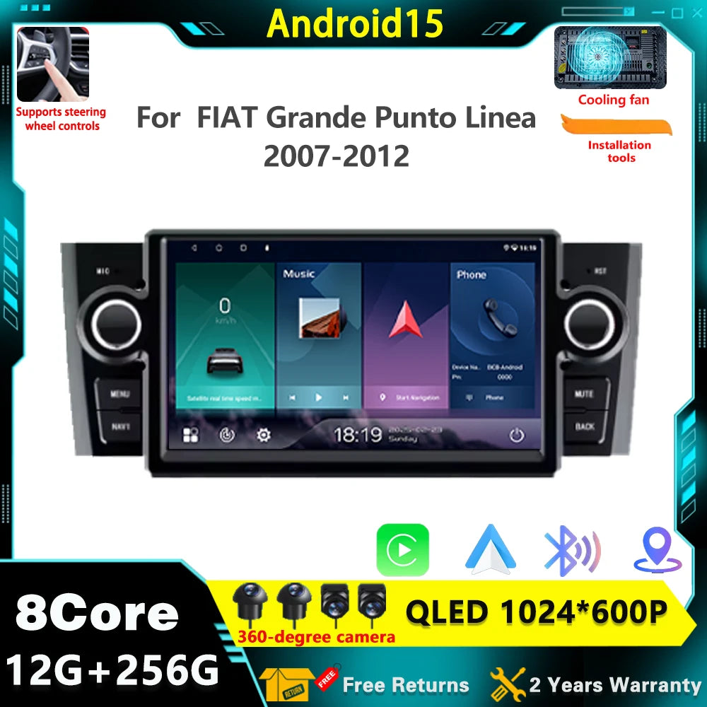 Android 15 Car Radio for FIAT Grande Punto Linea 2007-2012 Multimedia GPS Android Auto Car