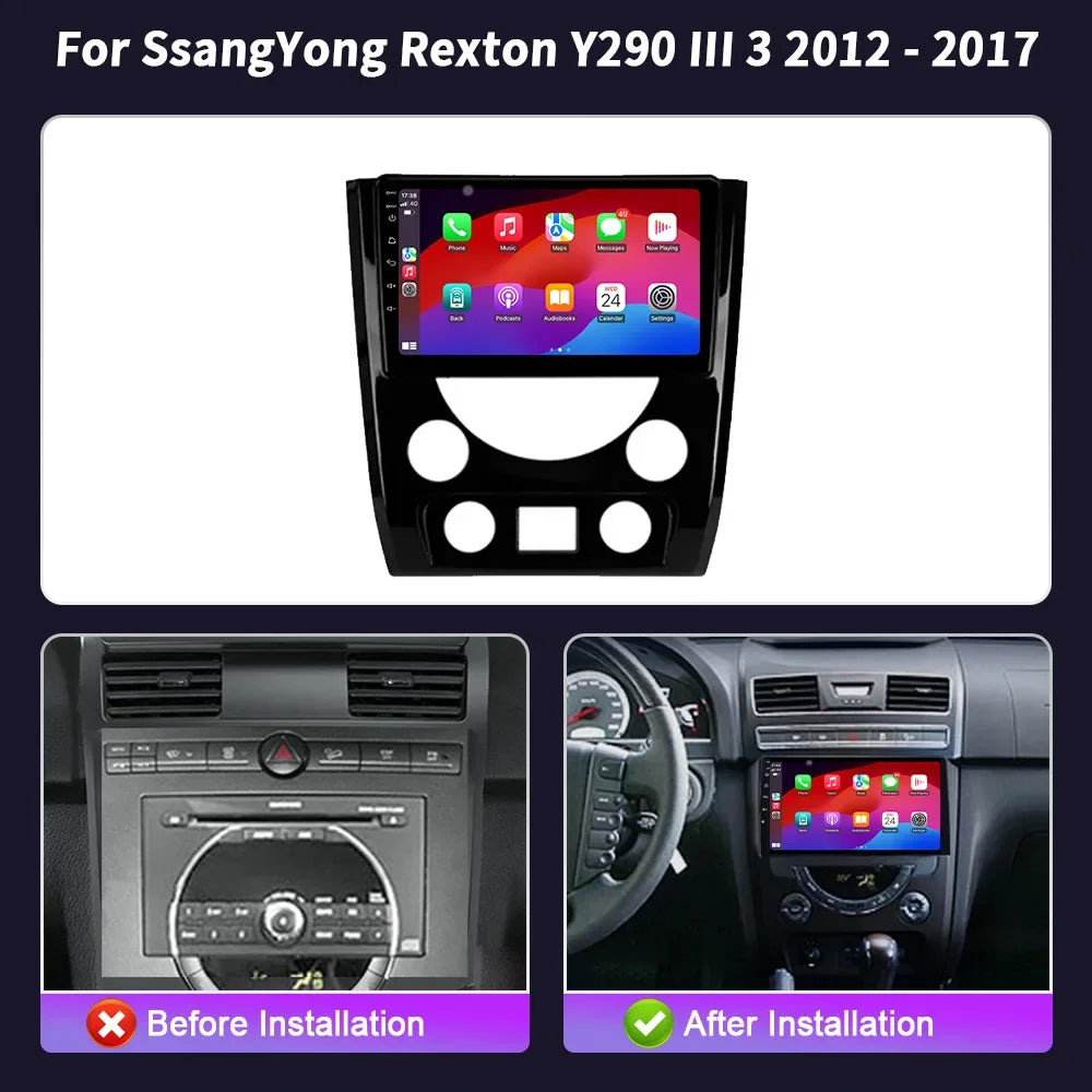 Wireless Bluetooth Carplay Stereo 4G Android 14 For SsangYong Rexton Y290 III 3 2012-2017