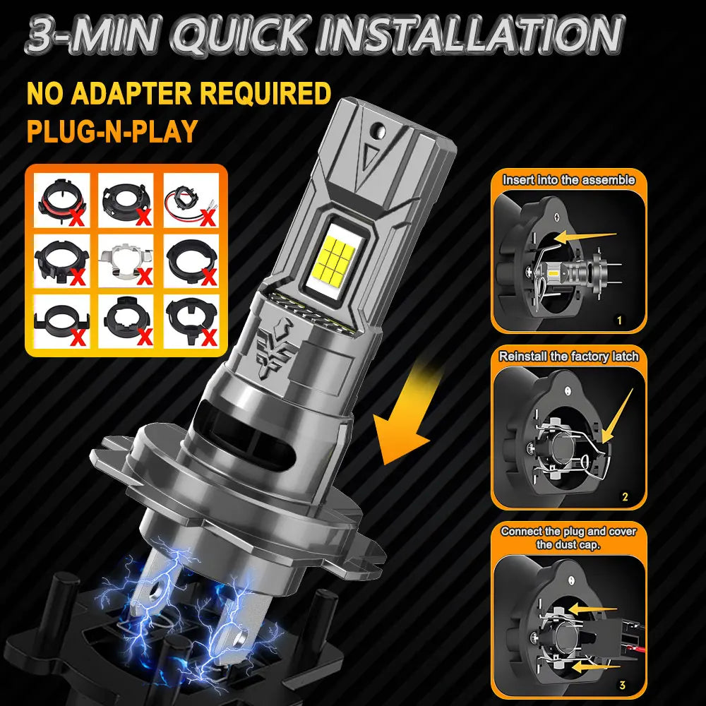 Car LED Headlights H7 H4 Canbus No Error LED Auto Fog Lamps High Low Beam H4 12V 6000K Wir