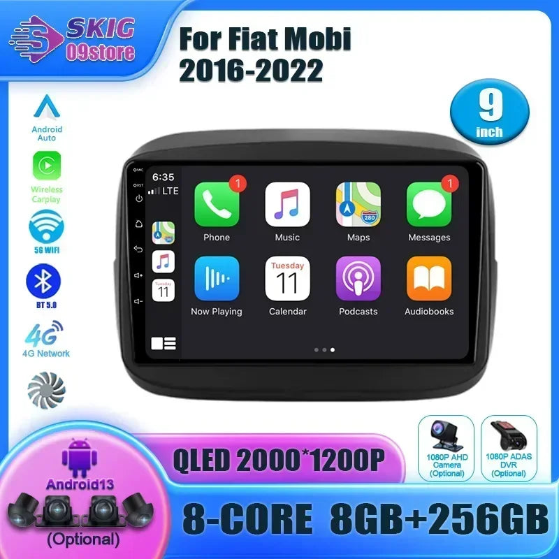 Car Radio Carplay Android 14 For Fiat Mobi 2016-2022 Central Multimedia Navigation GPS Car