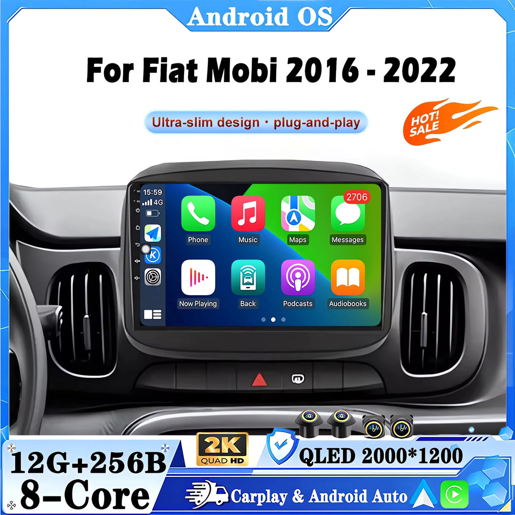 9" Android 16 For Fiat Mobi 2016 - 2022 Multimedia Android Car Radio lounge Player Screen
