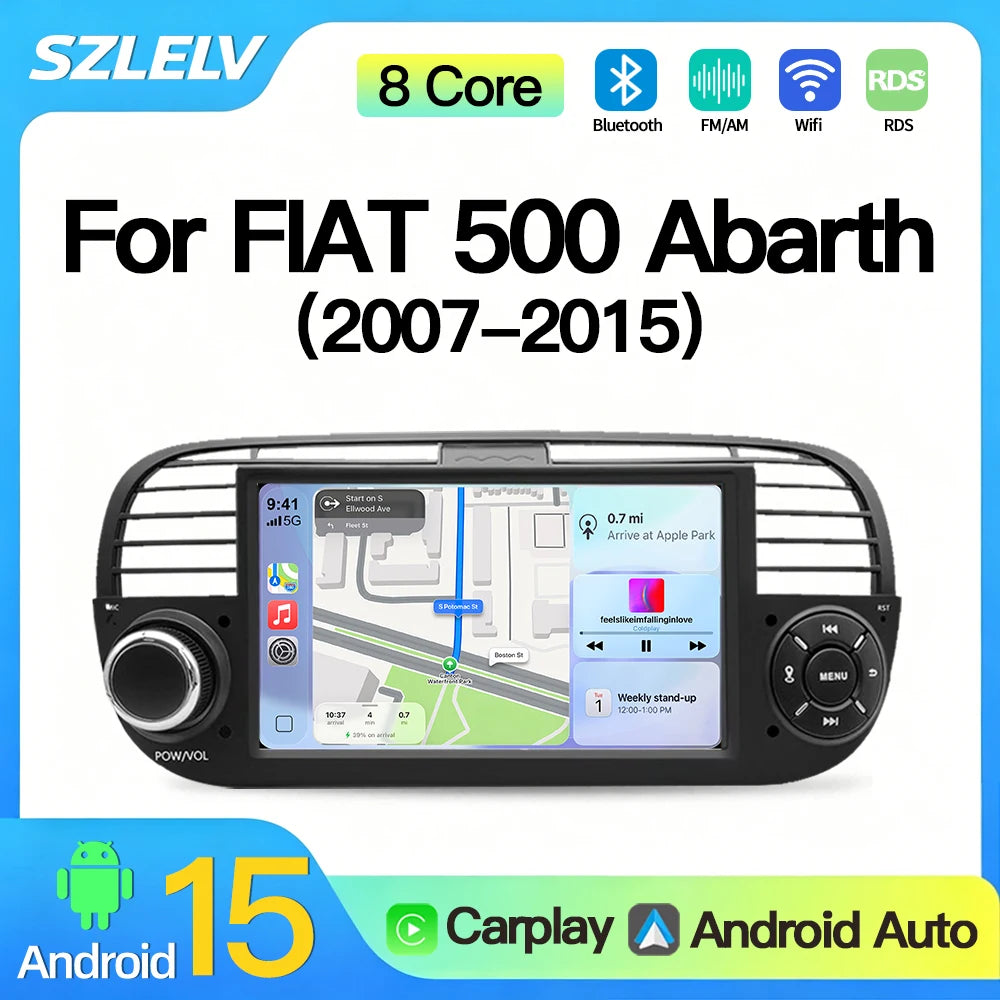 SZLELV CarPlay Android Auto Car Radio For Fiat 500 Abarth 2007-2015 Multimedia Touch Scree