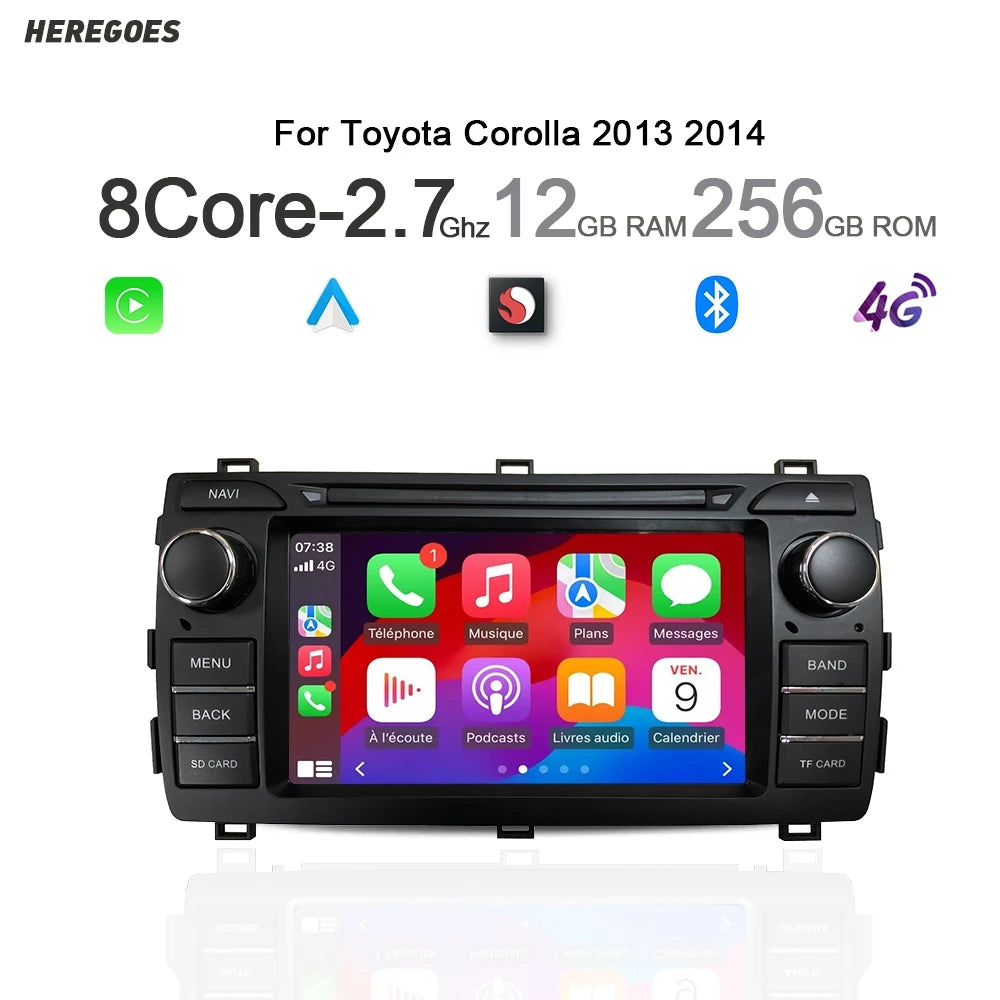 12.3" Android 14 Car Radio GPS Navigation Stereo Carplay Multimedia Player 12+256G WiFi Bluetooth for Toyota Auris Corol