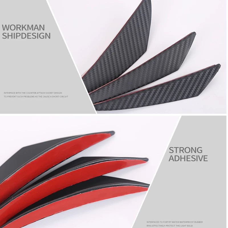 Carbon Fiber Look Car Front Bumper Fins Spoiler Wing Lip Splitter Universal