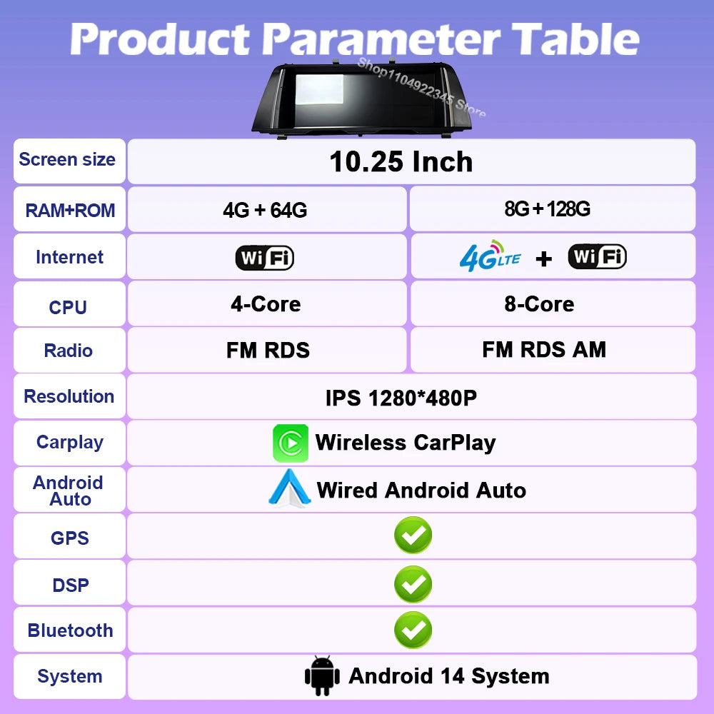 10.25'' Android 16 Wireless Carplay For BMW 5 Series F10 F11 2011-2017 CIC NBT Car Screen