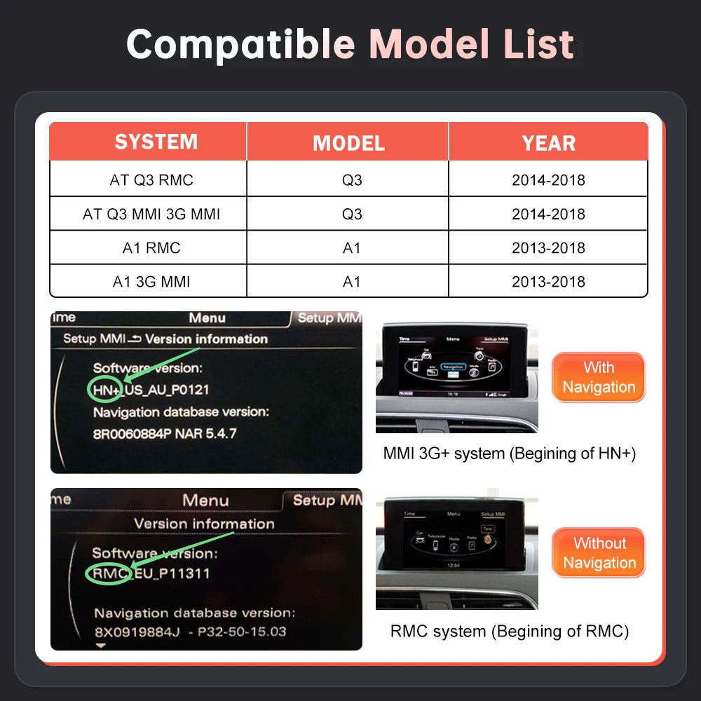 Road Top Wireless CarPlay Android Auto Interface for Audi A1 Q3 2013-2018 RMC with Mirror  | AUTOKITSHOP
