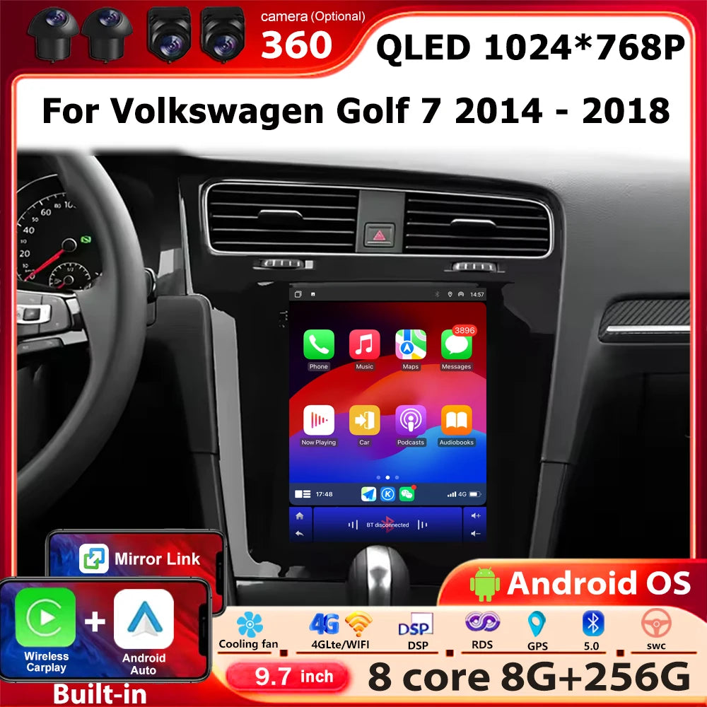 9.7 Inch Android 16 Auto For Volkswagen Golf 7 2014 - 2018 Car Radio Multimedia Video Play