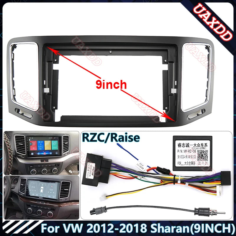 For VW 2012-2018 Sharan 9 Inch 2 Din Car Radio Plastic Fascias Panel Dashboard Frame Insta