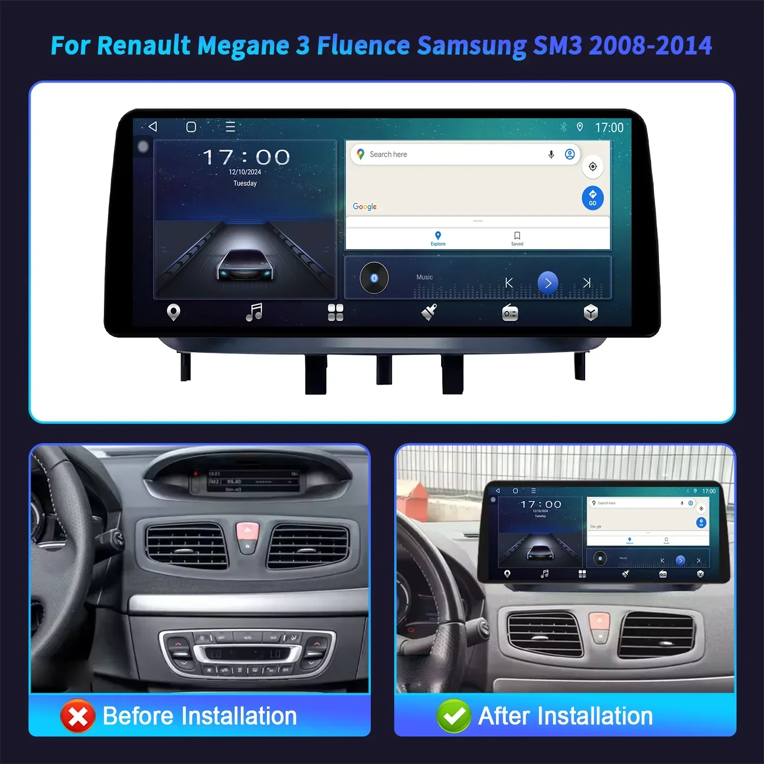12.3inch Car Radio Multimedia Wireless Carplay Touch Screen Stereo For Renault Megane 3 Fl