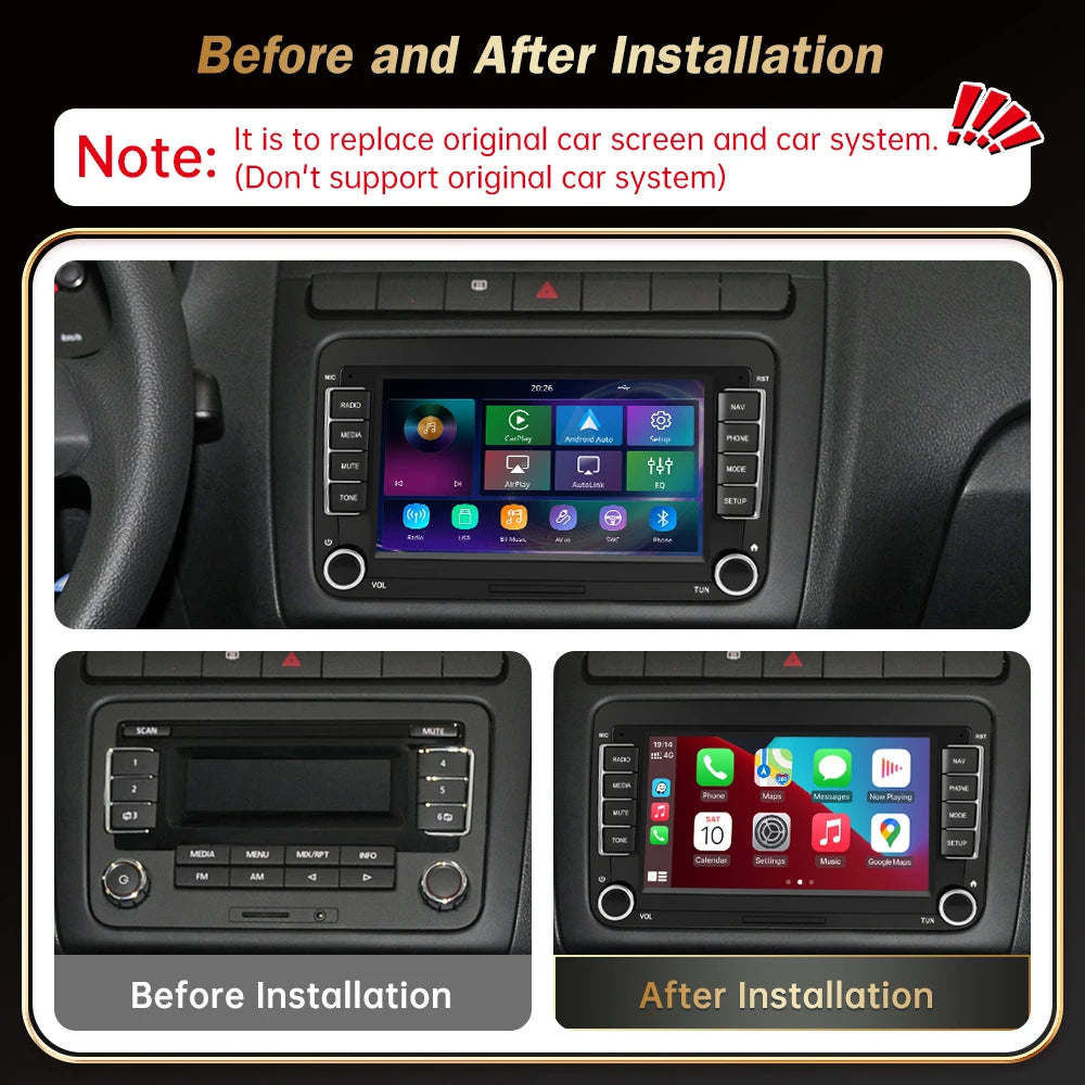 Road Top 7" HD Car Radio Wireless CarPlay Android Auto Stereo Audio For Volkswagen Seat Sk