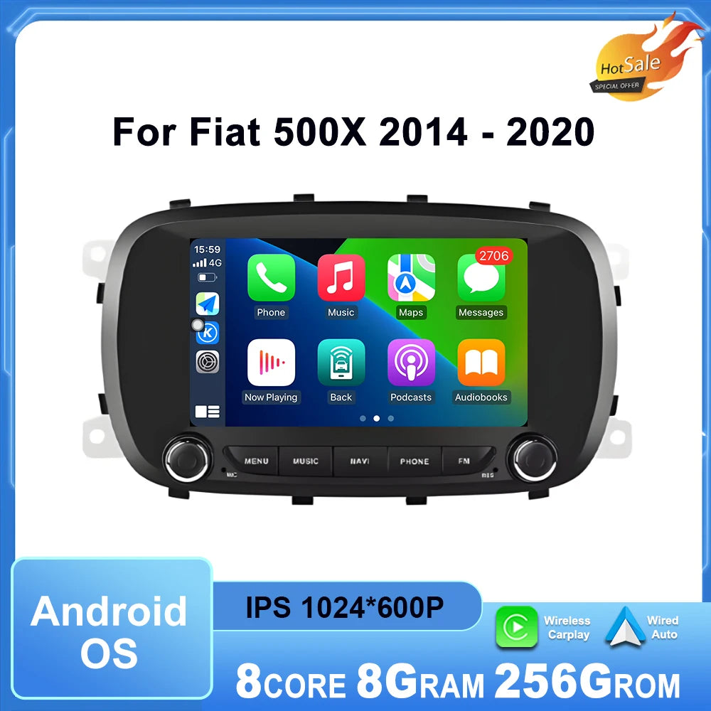 Wireless Carplay Android Auto Touch display for Fiat 500X 2014 - 2020 Car Radio Multimedia