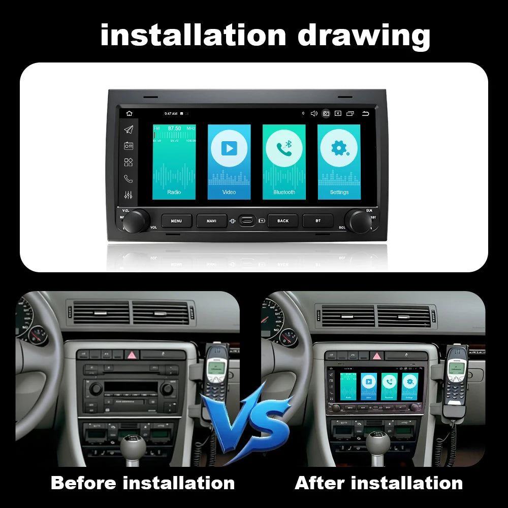 9.3'' Wireless CarPlay Android Auto for Audi A4 2000 - 2009 Intelligent Touch Display Car