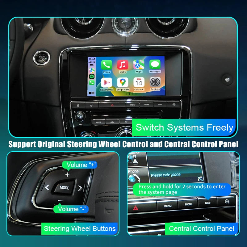 2025 Wireless Carplay Android Auto Fits For Jaguar XF/XJL/F-TYPE/E-PACE 2012-2018 Mirrorin