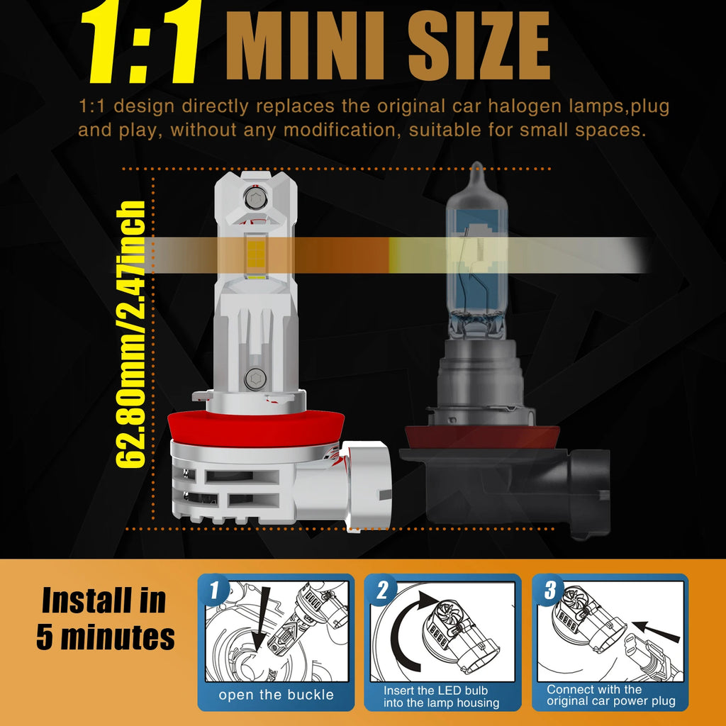 2x H11 H8 Led Fog Lights Headlight Canbus H16 H9 Car Bulb 6000K White Diode Driving Runnin