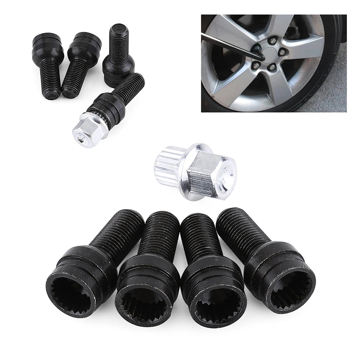 5pcs Locking Wheel Nuts Bolts Sets (4+1) Security Key For VW AUDI A3 A4 A5 Bora  for VW A5 A3 A4 - Automotive LED Light