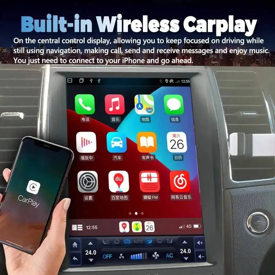 12.8'' vertical Screen For Ford Taurus 2010-2019 Car Radio GPS Android 15 Carplay Head Uni