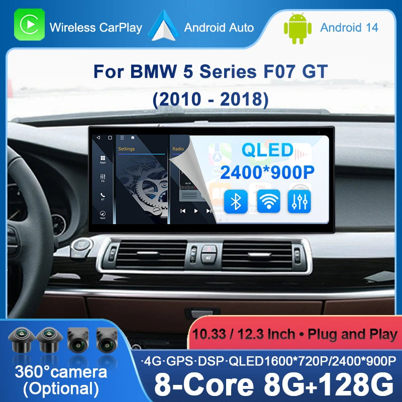 12.3" Wireless Carplay for BMW 5 Series Navi WIFI F07 GT 2010 - 2018 CIC NBT Android Syste