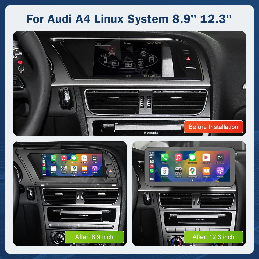 8.9 Inch 12.3"" Multimedia Display Touch Screen For Audi A4 S4 2013-2015 Airplay Miracast  | AUTOKITSHOP
