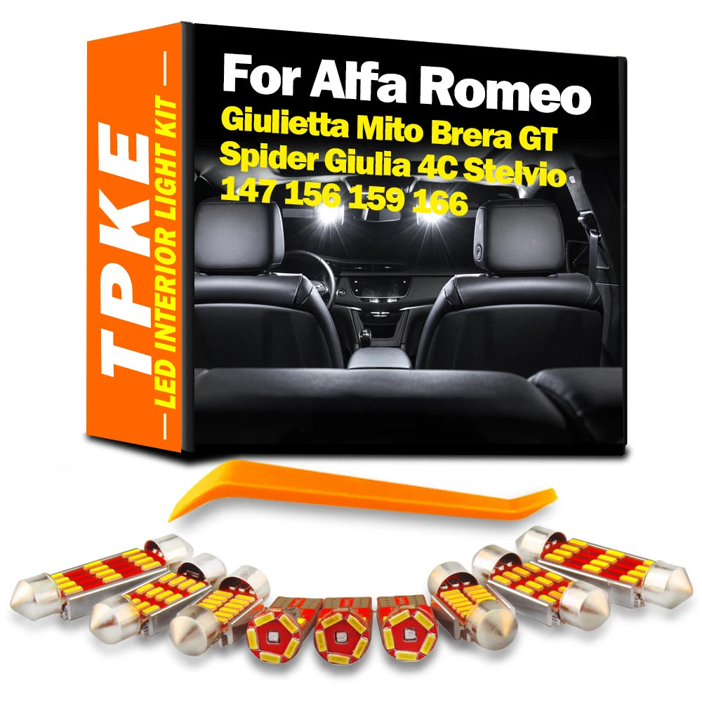 LED Interior Light Kit for Alfa Romeo Giulietta Mito Brera GT Spider Giulia 4C Stelvio 147 156 159 166 - Canbus Error...