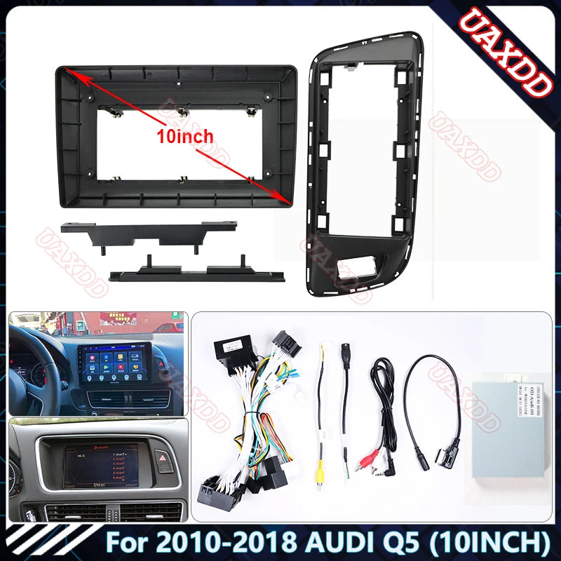 Car Radio Fascia Frame For 2010-2018 AUDI Q5 10.1 inch Stereo Panel Wire Harness Power Cab