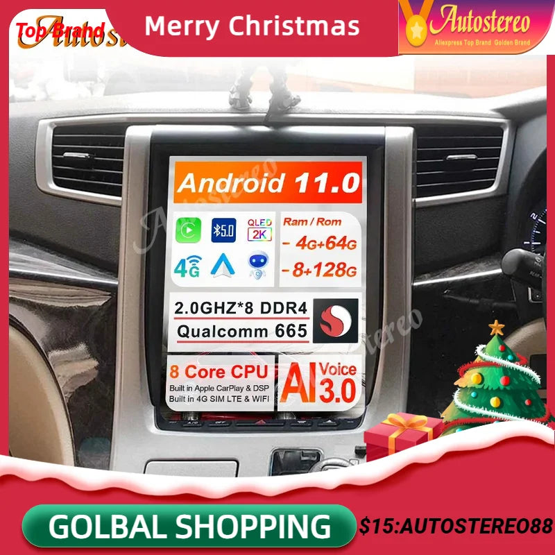 Carplay Snapdragon Android 13 Tesla Style For Toyota Vellfire For Toyota Alphard 20 Car GP
