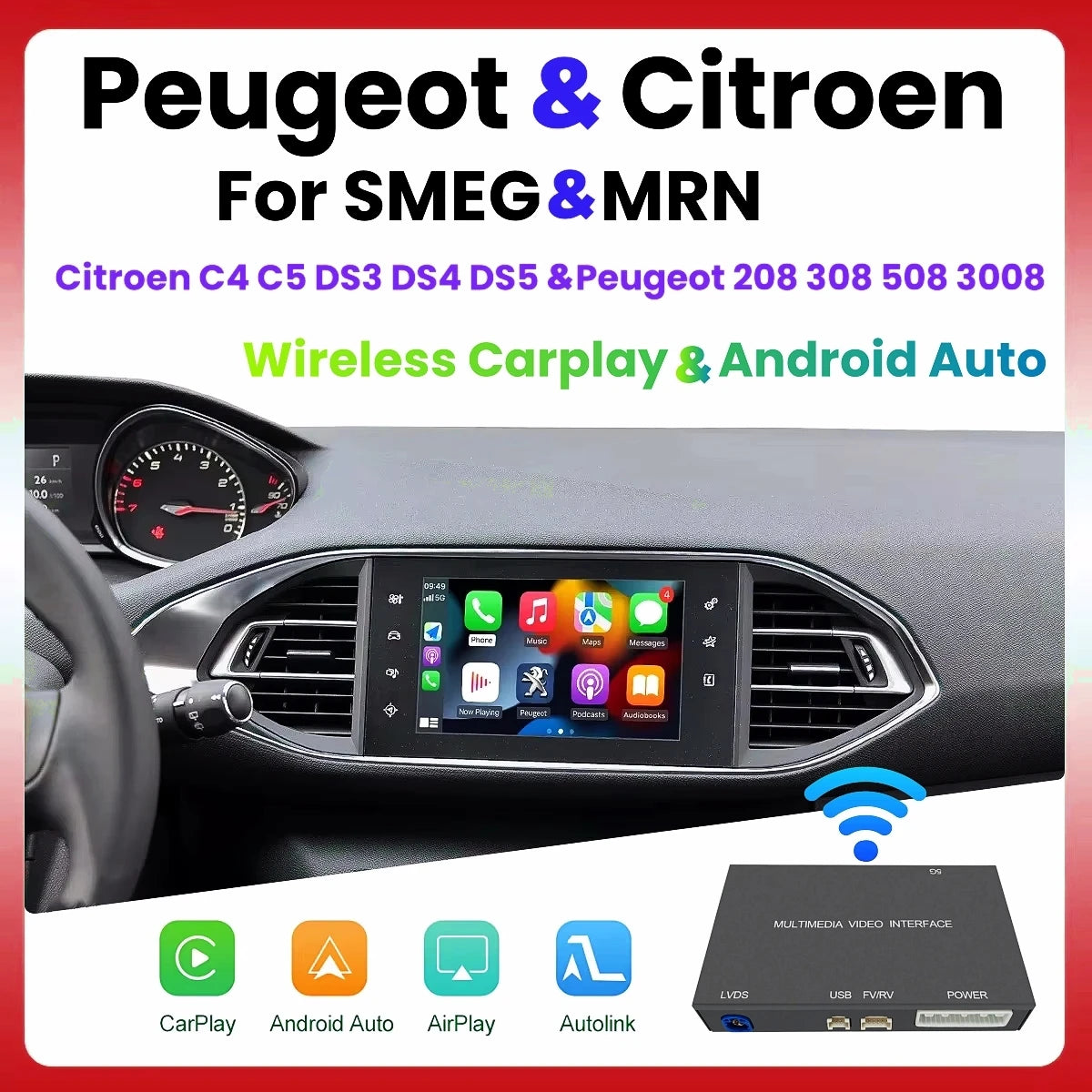 ANYFAR Wireless Carplay Android Auto Module For Peugeot 208 308 508 3008 Citroen C4 DS3 DS | AUTOKITSHOP