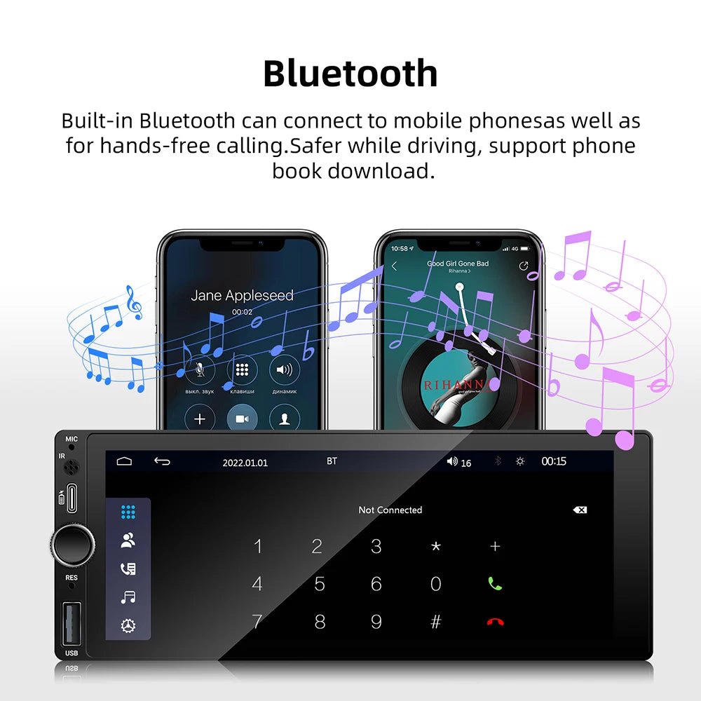 1DIN 6.86inch Universal MP5 Car Radio Support Wireless Carplay Android AUTO AUX USB  BT Touch Screen Multimedia Video Player