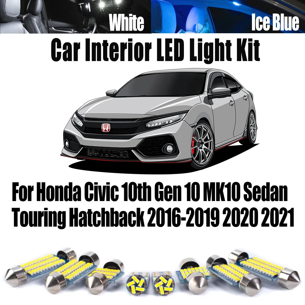 12-Piece LED Interior Light Kit for Honda Civic 10th Gen 10 MK10 Sedan Touring Hatchback 2016-2018 - Canbus Dome Map ...
