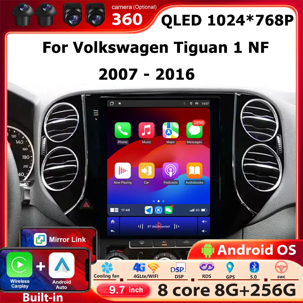 Android 16 Auto Car Radio Multimedia Video Player GPS Navigation For Volkswagen Tiguan 1 N