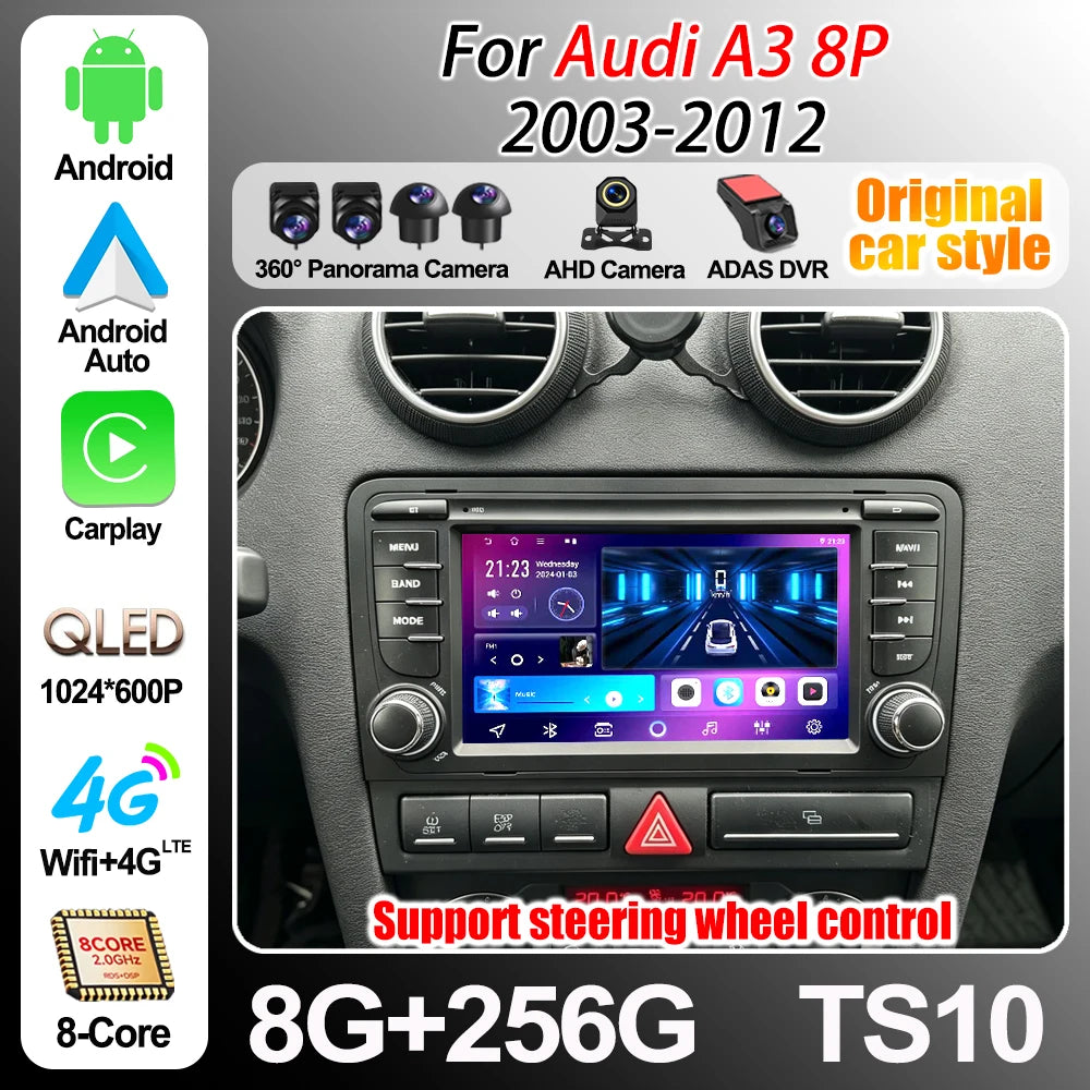 For Audi A3 8p 2003-2011 S3 Rs3 Multimedia Gps Autoradio Player Wireless Carplay Android A | AUTOKITSHOP