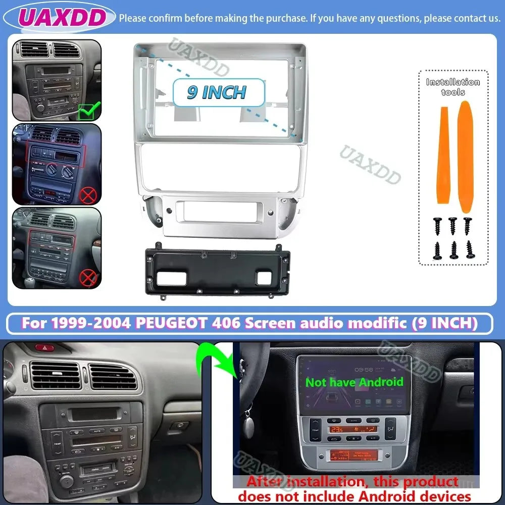 For 1999-2004 PEUGEOT 406 9inch Car stereo radio Android frame panel fascia cable video ha