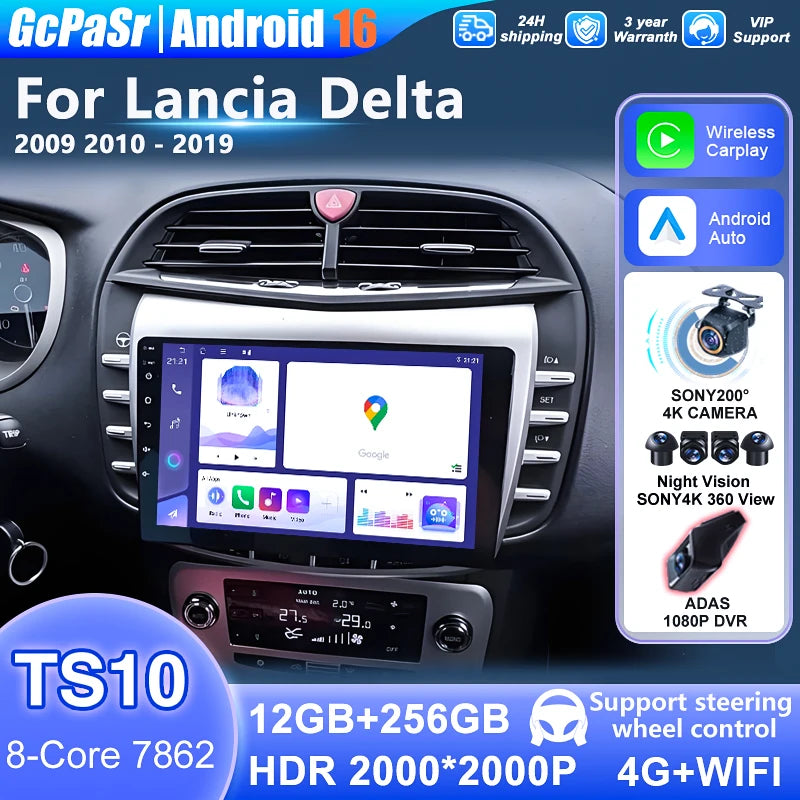 Android 16 For Lancia Delta 2009 2010 - 2019 Android Auto Screen Car Stereo Radio Multimed