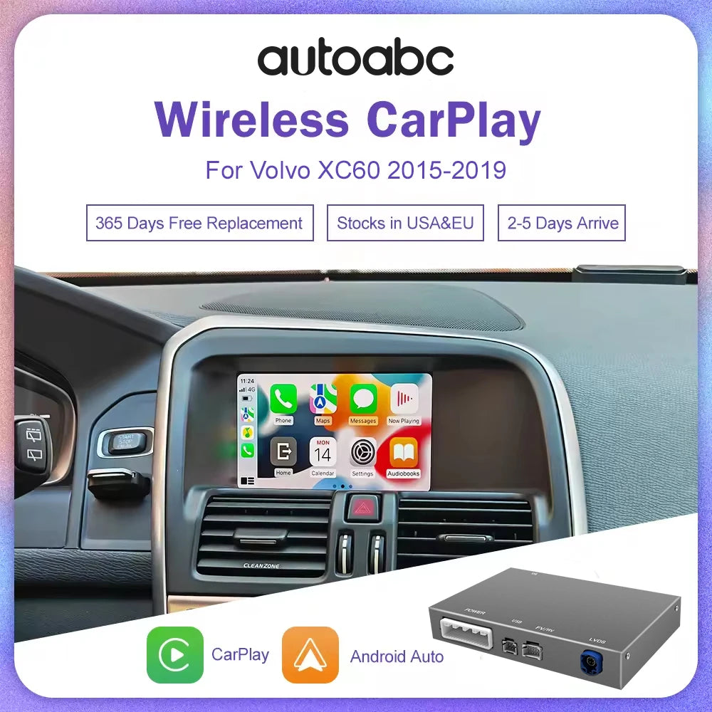 AUTOABC Wireless/Wired Carplay Android Auto For Volvo V40 V60 V70 S60 S80 XV60 D2 5.8 Modu