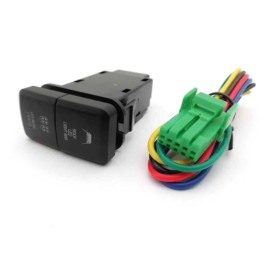 Blue/Green Dual LED Light Switch Push Button For Toyota Hilux Land Cruiser RAV4