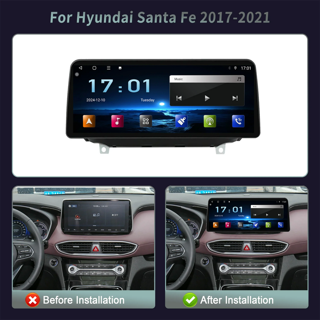 12.3inch Android 15 For Hyundai Santa Fe 2017-2021 Car Radio Multimedia Navigation Wireles