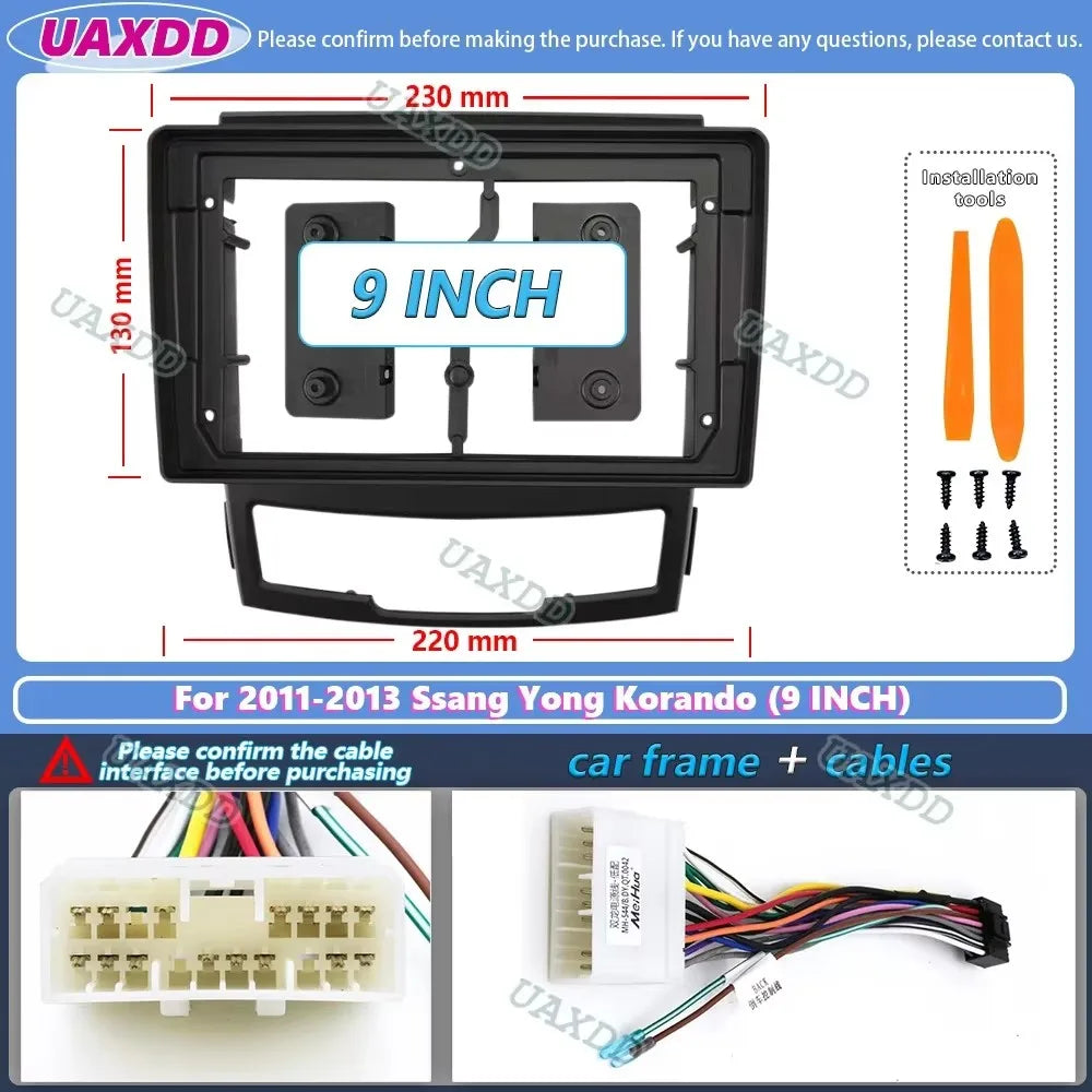 Car Android Radio Frame For SsangYong Korando Actyon 2011-2013 9 inch 2 DIN Fascia Stereo