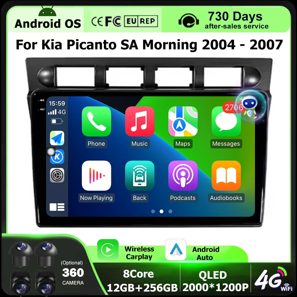 9 Inch For Kia Picanto SA Morning 2004 - 2007 Android 16 Auto Car Radio Multimidia Video P