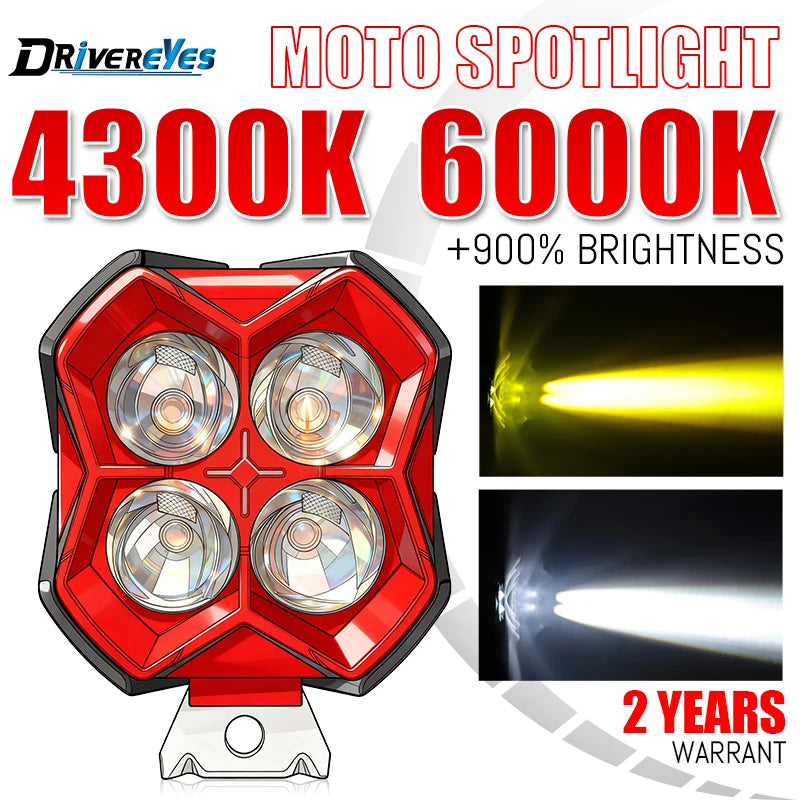 4300K 6000K Motorcycle Spotlights 4X4 Off Road LED Headlight 4 Eyes Lens 2.5 inch 3 Modes