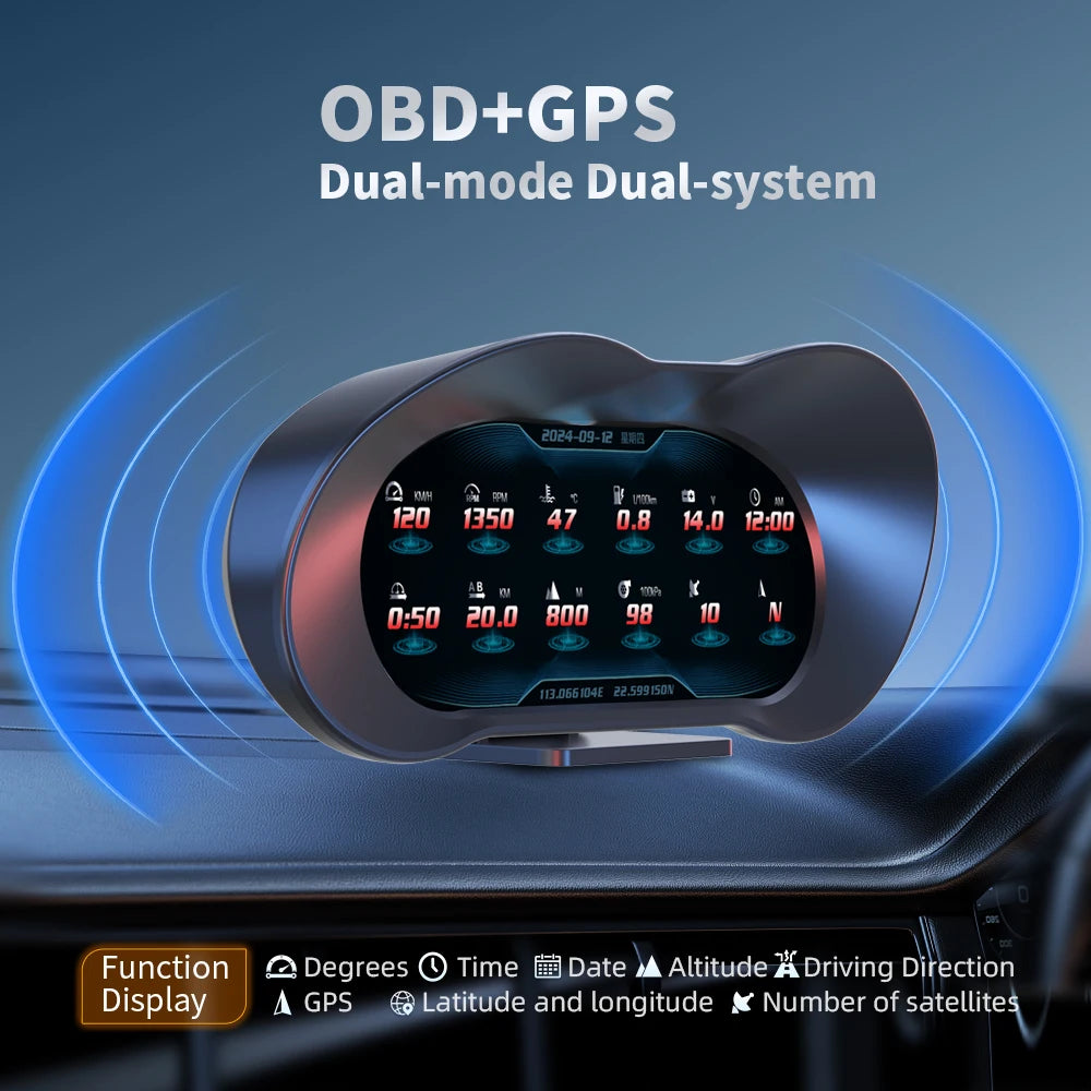 AD Car HUD GPS OBD2 P5 Speedometer Speed Head Up Display Inclinometer Digital Over Speed Alarm F - Automotive LED Light