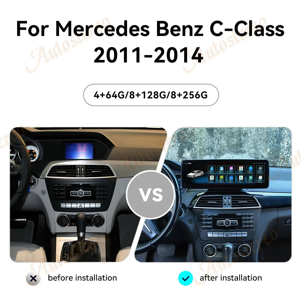14.9 Inch Android 14 Carplay For Mercedes Benz C Class W204 NTG4.5 2011-2014 Car GPS Navig